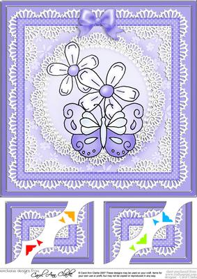 8 x 8 Fluttery Butterfly with Daisies Scalloped corner Topper