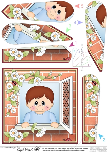 Fan Pyramage Topper - Through the Window - Cute Little Boy 