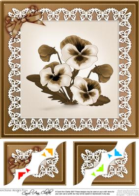 8 x 8 Pansy on Butterfly Lace Scalloped Corner Topper