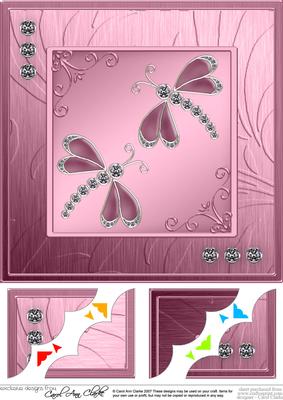 Diamante Dragonflies 8 x 8 Scalloped Corner Topper