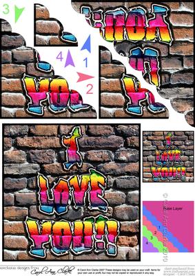 I Love You Graffiti Scallop Corner Side Stacker Topper