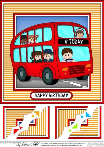 8 x 8 BIRTHDAY AGE BUS - 8 TODAY Scalloped Corner Topper 