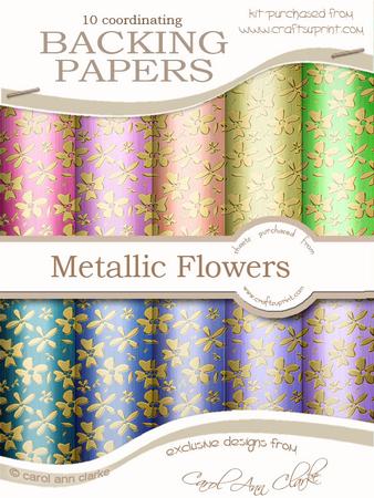 Gold Metallic Flowers Matching Backing Paper Kit