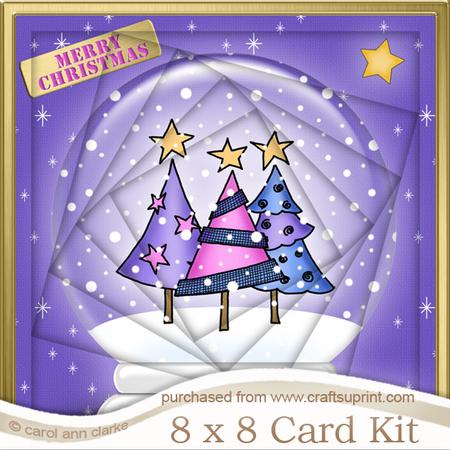 8 x 8 Funky Xmas Trees Snowglobe Twisted Tunnel Card Kit