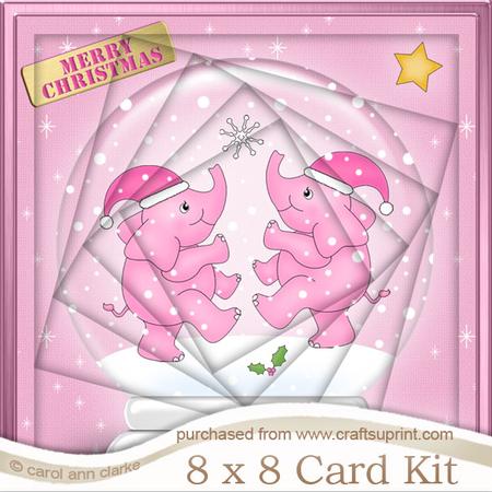 8 x 8 Baby Elephants Snowglobe Twisted Tunnel Card Kit