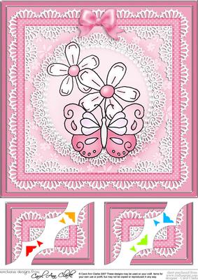 8 x 8 Fluttery Butterfly with Daisies Scalloped corner Topper