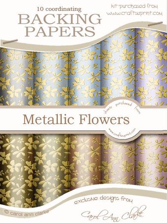 Gold Metallic Flowers Matching Backing Paper Kit