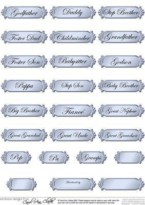 A 2nd Set of Male Metallic Relations Greetings Text Plates