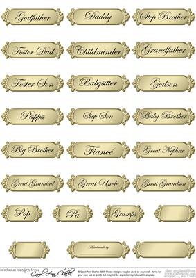 A 2nd Set of Male Metallic Relations Greetings Text Plates