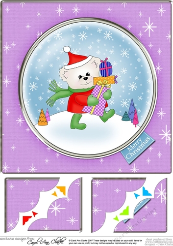 8 x 8 Christmas Teddy Scalloped corner Topper