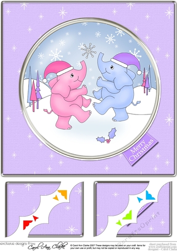 8 x 8 Christmas Elephants Scalloped corner Topper