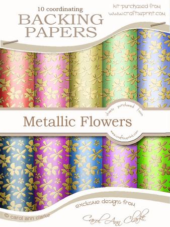 Gold Metallic Flowers Matching Backing Paper Kit