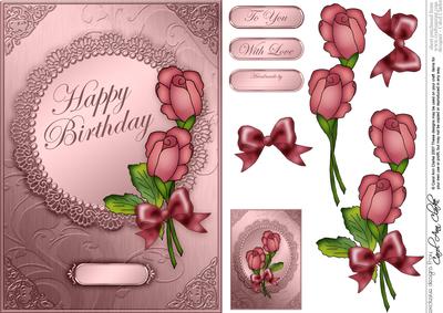 A5 Roses and Metallic Lace Quick Card with 3D Decoupage