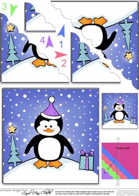 Cute Xmas Penguin Scallop Corner Side Stacker Topper