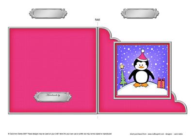Cute Christmas Penguin Cut and Fold Corner Card