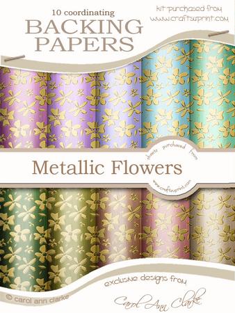 Gold Metallic Flowers Matching Backing Paper Kit
