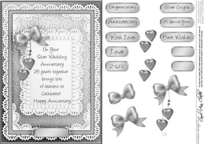 A5 Silver Wedding Anniversary Quick Card with 3D Decoupage