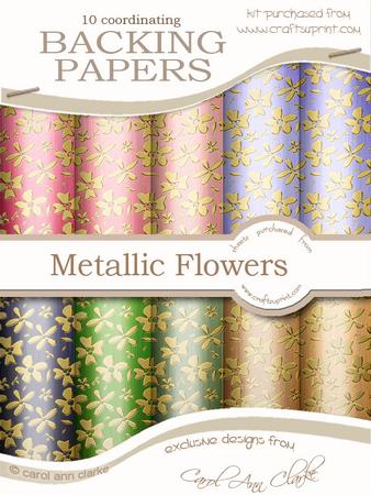 Gold Metallic Flowers Matching Backing Paper Kit
