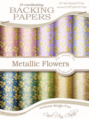 Gold Metallic Flowers Matching Backing Paper Kit