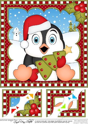Christmas Penguin 8 x 8 Scalloped Corner Topper 
