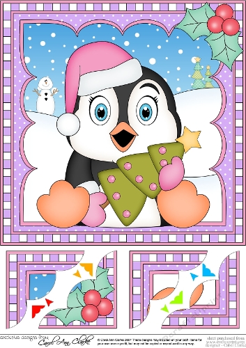 Christmas Penguin 8 x 8 Scalloped Corner Topper 