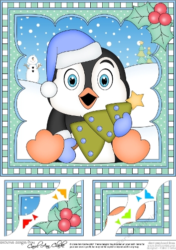 Christmas Penguin 8 x 8 Scalloped Corner Topper 