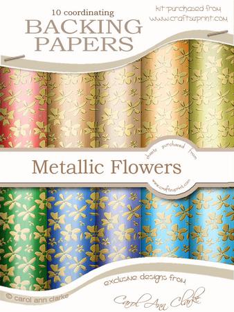 Gold Metallic Flowers Matching Backing Paper Kit