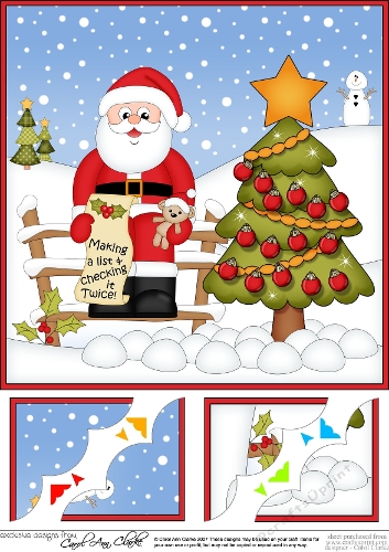 8 x 8 Christmas Santa has decorated the Xmas Tree Scalloped Corner Topper 