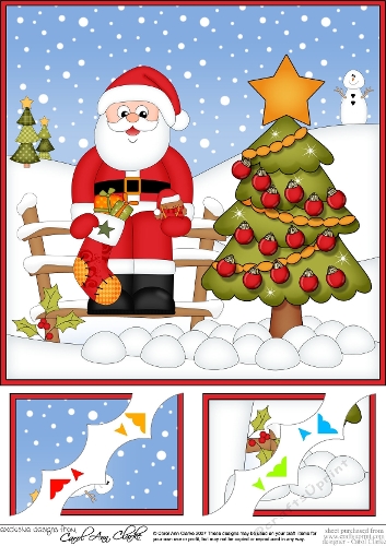 8 x 8 Christmas Santa has decorated the Xmas Tree Scalloped Corner Topper 