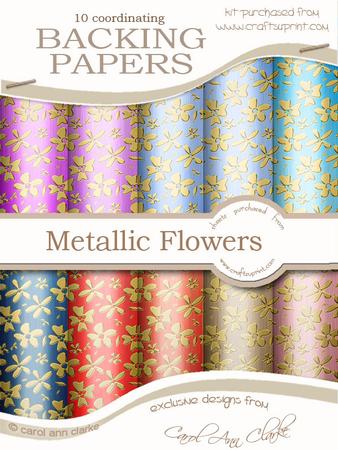 Gold Metallic Flowers Matching Backing Paper Kit