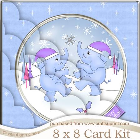 8 x 8 Baby Xmas Elephants Kit with Scalloped Corners