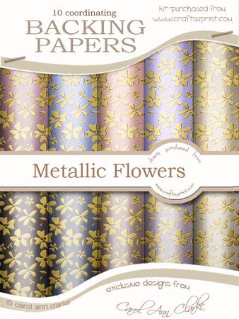 Gold Metallic Flowers Matching Backing Paper Kit