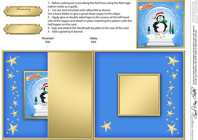 Xmas Penguin Snowglobe No-hole Fold Back Card