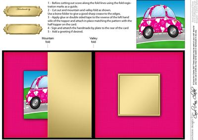 Funky Love Bug Car No-Hole Fold Back Card