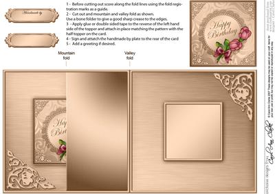 Roses and Metallic Lace No-hole Fold Back Card