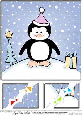 8 x 8 Cute Xmas Penguin Scalloped Corner Topper