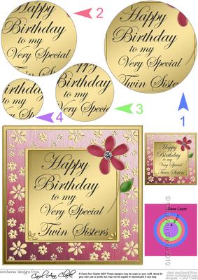 My Twin Sisters Birthday Quick Card with Circle Pyramage