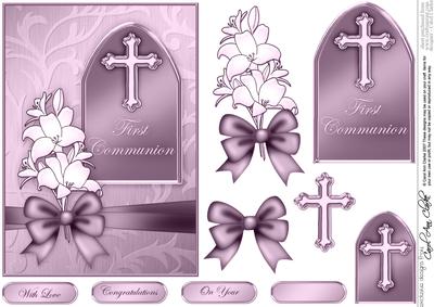 5 x 7 First Communion Metallic Greeting with 3D Decoupage