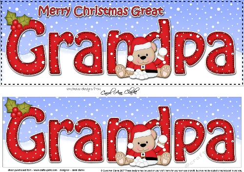 Large DL Merry Christmas GREAT GRANDPA 3D decoupage with Teddies