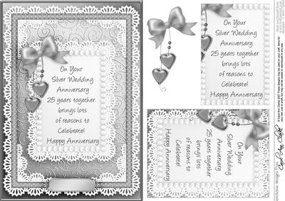 A5 Silver Wedding Lace and Pearls Quick Card with Pyramage