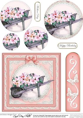 Flower Filled Wheelbarrow Quick Card with Circle Pyramage To