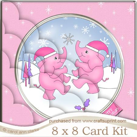 8 x 8 Baby Xmas Elephants Kit with Scalloped Corners
