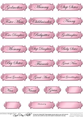 A 2nd Set of Female Metallic Relations Greetings Text Plates