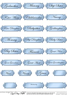 A 2nd Set of Female Metallic Relations Greetings Text Plates