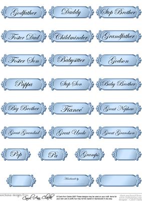 A 2nd Set of Male Metallic Relations Greetings Text Plates