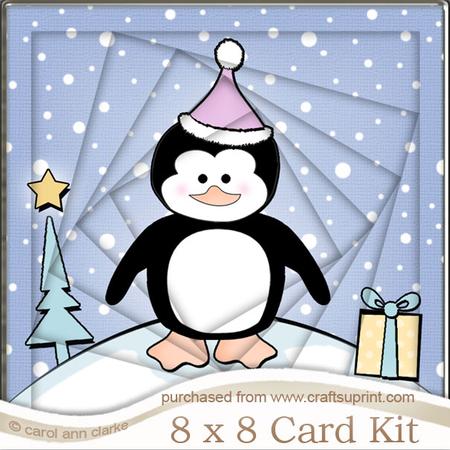 8 x 8 Cute Xmas Penguin Twisted Tunnel Card Kit