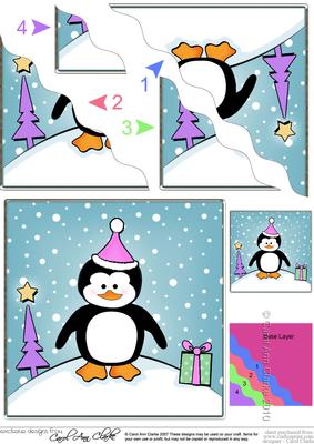 Cute Xmas Penguin Wavy Corner Side Stacker Topper