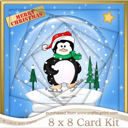 8 x 8 Skating Penguin Snowglobe Twisted Tunnel Card Kit