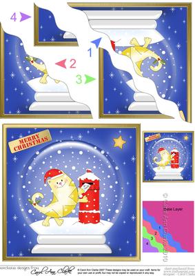 Xmas Cat Snowglobe Wavy Corner Side Stacker Topper