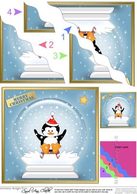Xmas Penguin Snowglobe Wavy Corner Side Stacker Topper
